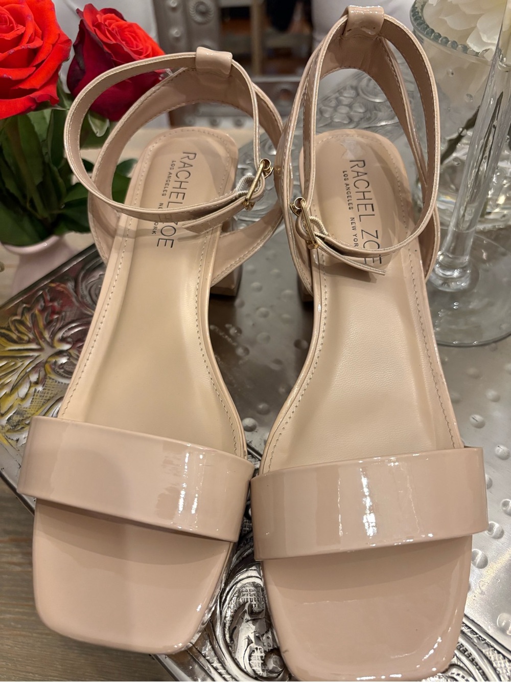 Rachel Zoe Blush Patent Ankle-Strap Block Heel Sandals